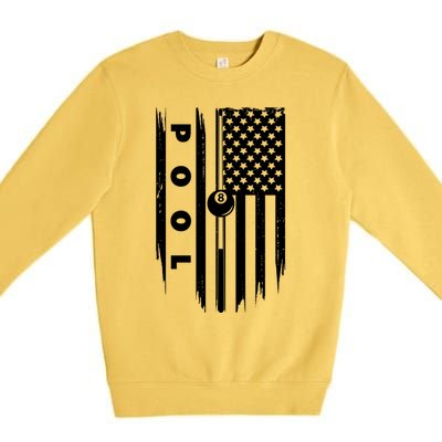 American Flag Billiards Pool Player Billiard Gift Premium Crewneck Sweatshirt