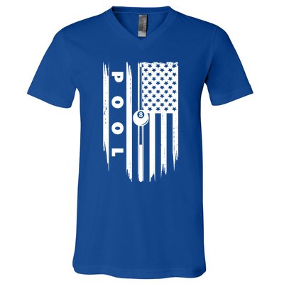 American Flag Billiards Pool Player Billiard Gift V-Neck T-Shirt