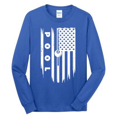 American Flag Billiards Pool Player Billiard Gift Tall Long Sleeve T-Shirt