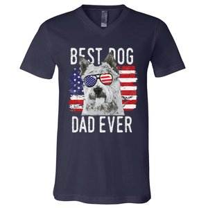 American Flag Best Dog Dad Ever Norwich Terriers Usa V-Neck T-Shirt