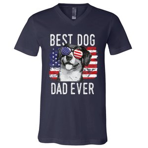 American Flag Best Dog Dad Ever Entlebucher Mountain Dogs V-Neck T-Shirt