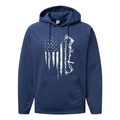 American Flag Bowhunting Bow Archery Gift For Deer Hunter Performance Fleece Hoodie