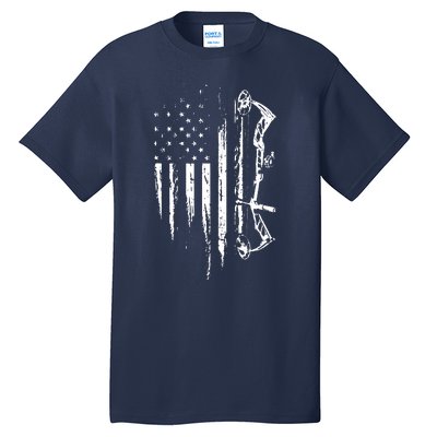 American Flag Bowhunting Bow Archery Gift For Deer Hunter Tall T-Shirt