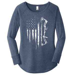 American Flag Bowhunting Bow Archery Gift For Deer Hunter Women's Perfect Tri Tunic Long Sleeve Shirt