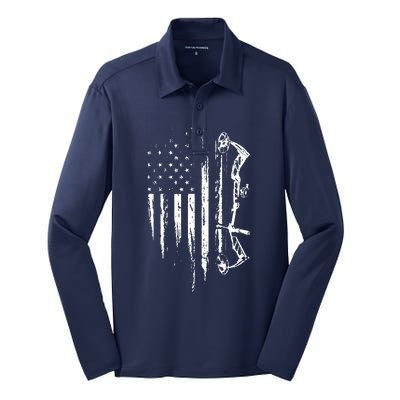 American Flag Bowhunting Bow Archery Gift For Deer Hunter Silk Touch Performance Long Sleeve Polo