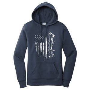 American Flag Bowhunting Bow Archery Gift For Deer Hunter Women's Pullover Hoodie