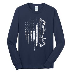 American Flag Bowhunting Bow Archery Gift For Deer Hunter Tall Long Sleeve T-Shirt