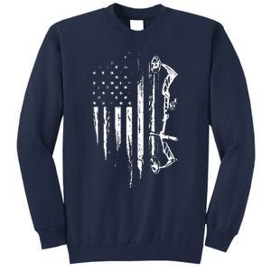 American Flag Bowhunting Bow Archery Gift For Deer Hunter Tall Sweatshirt