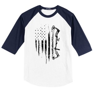 American Flag Bowhunting Bow Archery Gift For Deer Hunter Baseball Sleeve Shirt