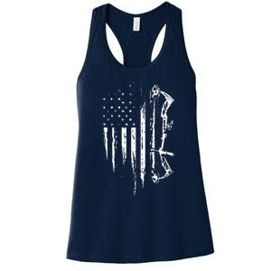 American Flag Bowhunting Bow Archery Gift For Deer Hunter Women's Racerback Tank