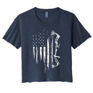 American Flag Bowhunting Bow Archery Gift For Deer Hunter Women's Crop Top Tee