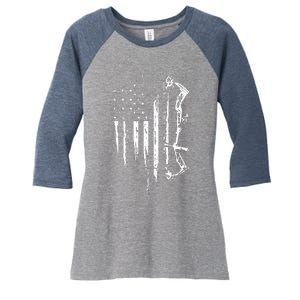 American Flag Bowhunting Bow Archery Gift For Deer Hunter Women's Tri-Blend 3/4-Sleeve Raglan Shirt