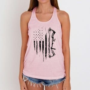 American Flag Bowhunting Bow Archery Gift For Deer Hunter Women's Knotted Racerback Tank