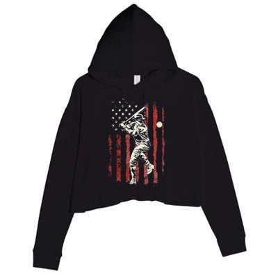 American Flag Baseball Team Gift Crop Fleece Hoodie