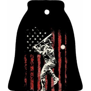 American Flag Baseball Team Gift Ceramic Bell Ornament