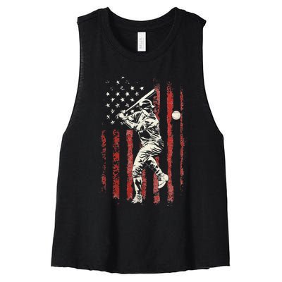 American Flag Baseball Team Gift Women's Racerback Cropped Tank