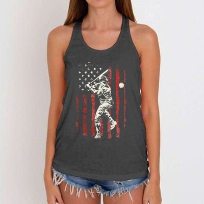 American Flag Baseball Team Gift Women's Knotted Racerback Tank