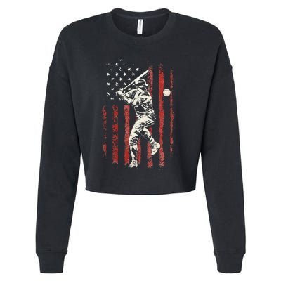 American Flag Baseball Team Gift Cropped Pullover Crew