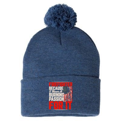 American Firefighter Burning Passion Quote Retro Fireman Slogan Pom Pom 12in Knit Beanie