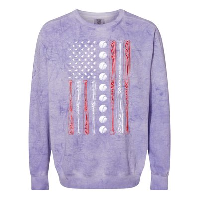 American Flag Baseball Red White Blue 4th Of July Colorblast Crewneck Sweatshirt