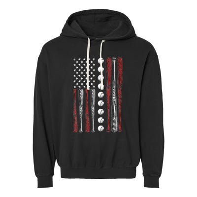 American Flag Baseball Red White Blue 4th Of July Garment-Dyed Fleece Hoodie