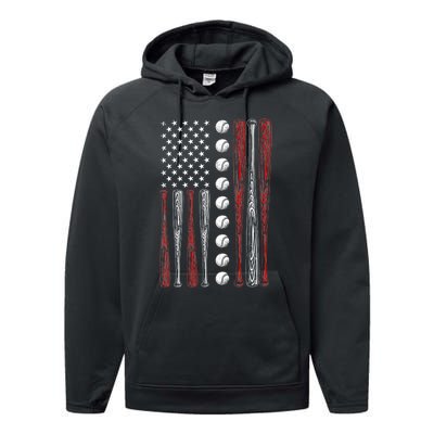 American Flag Baseball Red White Blue 4th Of July Performance Fleece Hoodie