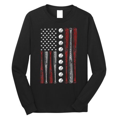 American Flag Baseball Red White Blue 4th Of July Long Sleeve Shirt