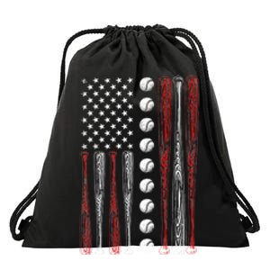 American Flag Baseball Red White Blue 4th Of July Drawstring Bag