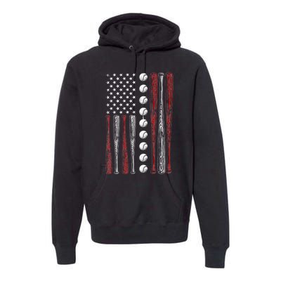 American Flag Baseball Red White Blue 4th Of July Premium Hoodie