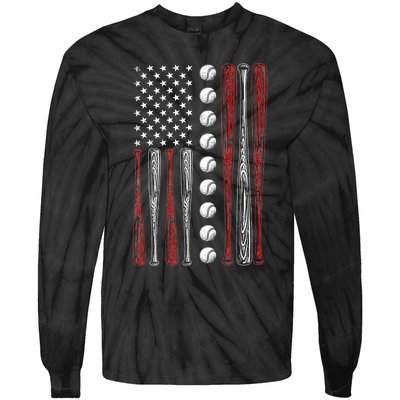 American Flag Baseball Red White Blue 4th Of July Tie-Dye Long Sleeve Shirt