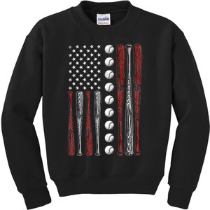 American Flag Baseball Red White Blue 4th Of July Kids Sweatshirt