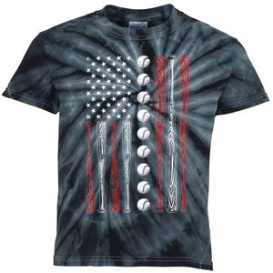 American Flag Baseball Red White Blue 4th Of July Kids Tie-Dye T-Shirt