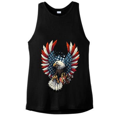 American Flag Bald Eagle 4th Of July USA Patriotic Ladies PosiCharge Tri-Blend Wicking Tank