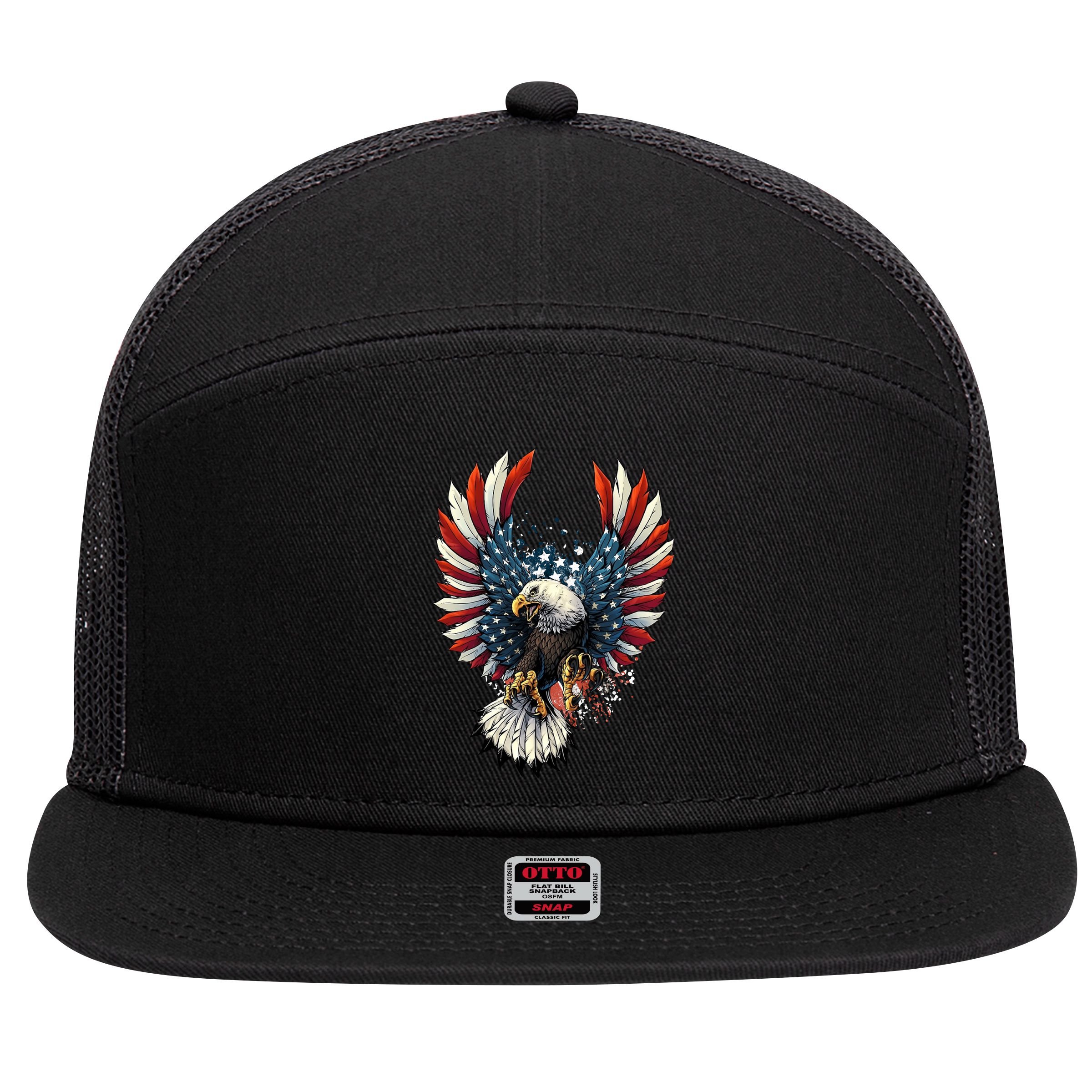 American Flag Bald Eagle 4th Of July USA Patriotic 7 Panel Mesh Trucker Snapback Hat