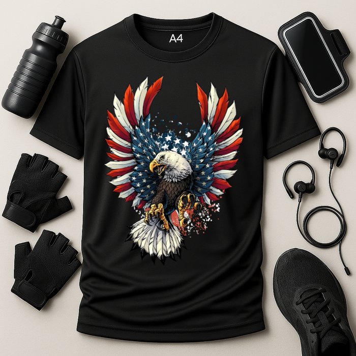 American Flag Bald Eagle 4th Of July USA Patriotic Cooling Performance Crew T-Shirt