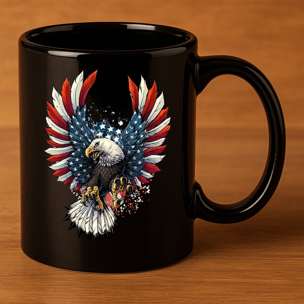 American Flag Bald Eagle 4th Of July USA Patriotic 11oz C Handle Ceramic Mug