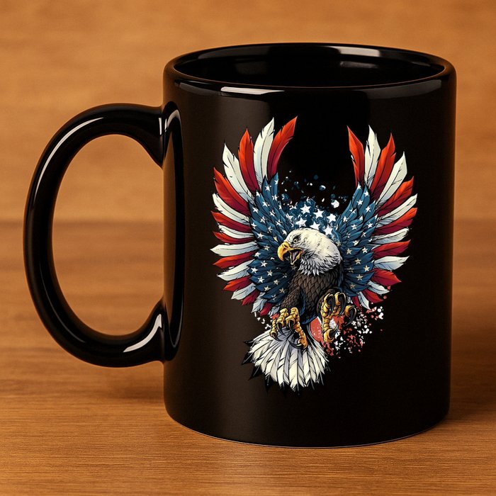 American Flag Bald Eagle 4th Of July USA Patriotic 11oz C Handle Ceramic Mug