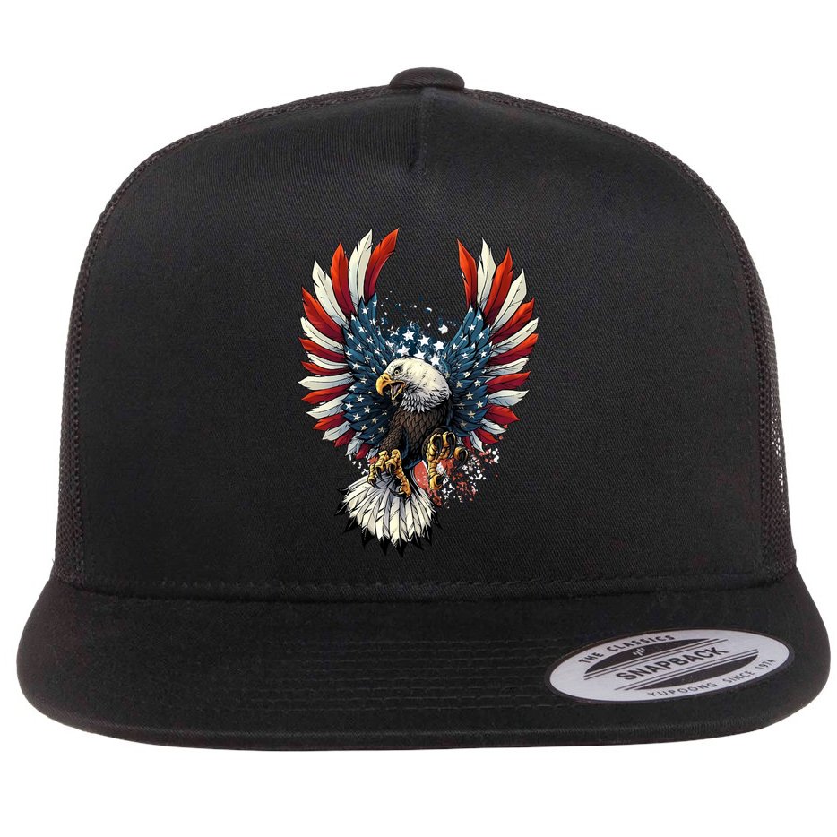 American Flag Bald Eagle 4th Of July USA Patriotic Flat Bill Trucker Hat