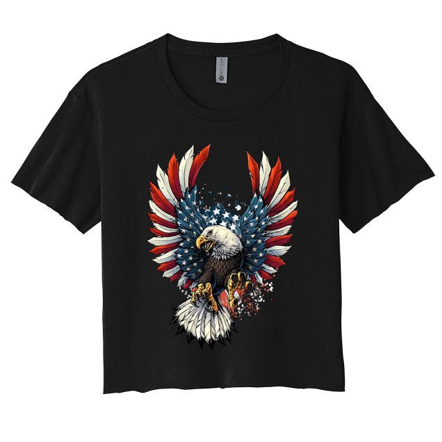 American Flag Bald Eagle 4th Of July USA Patriotic Crop Top
