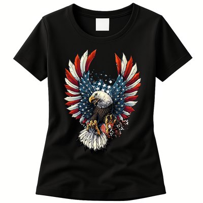 American Flag Bald Eagle 4th Of July USA Patriotic Womens T-Shirt