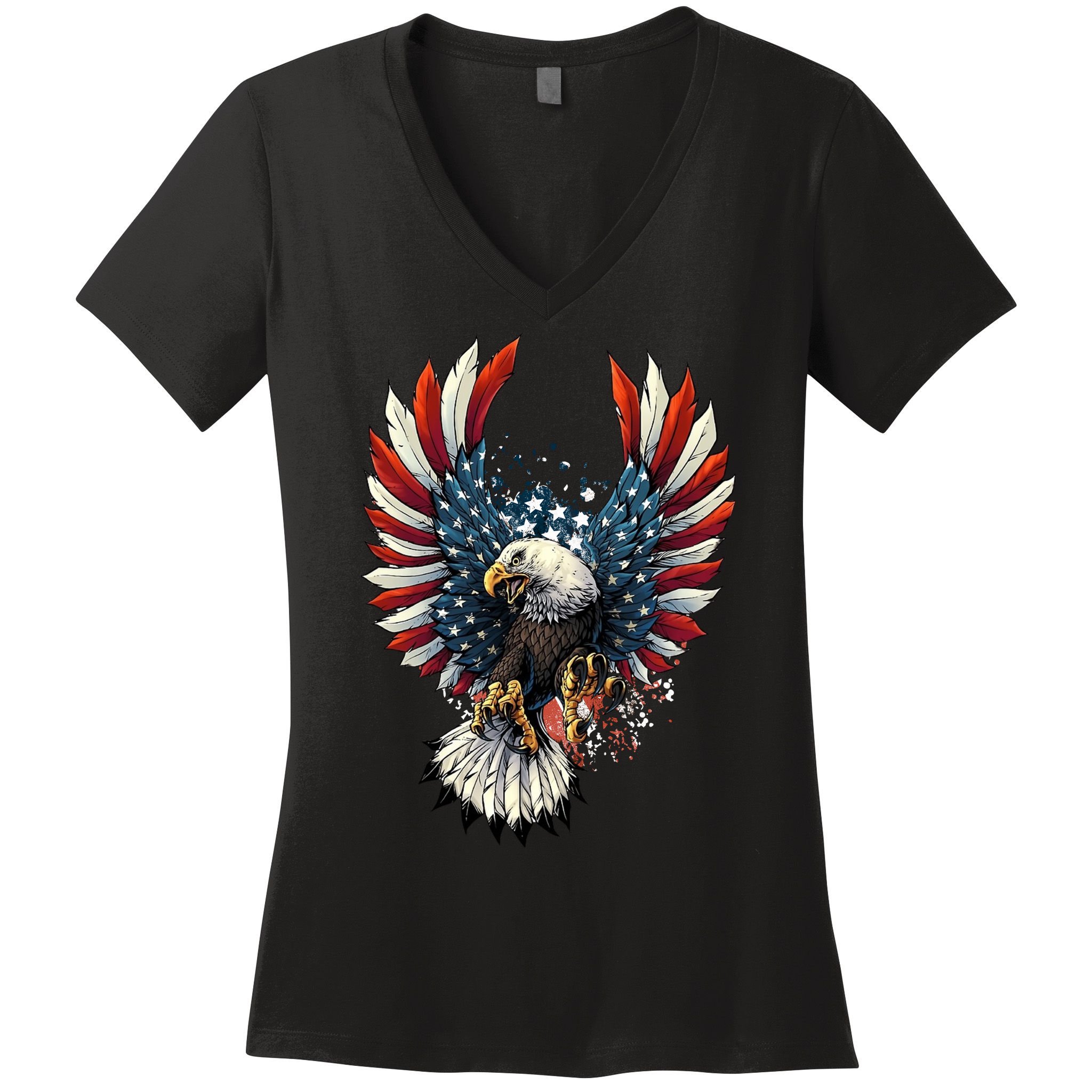 American Flag Bald Eagle 4th Of July USA Patriotic Women's V-Neck T-Shirt