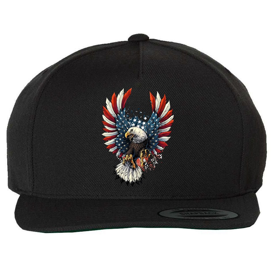 American Flag Bald Eagle 4th Of July USA Patriotic Wool Snapback Cap