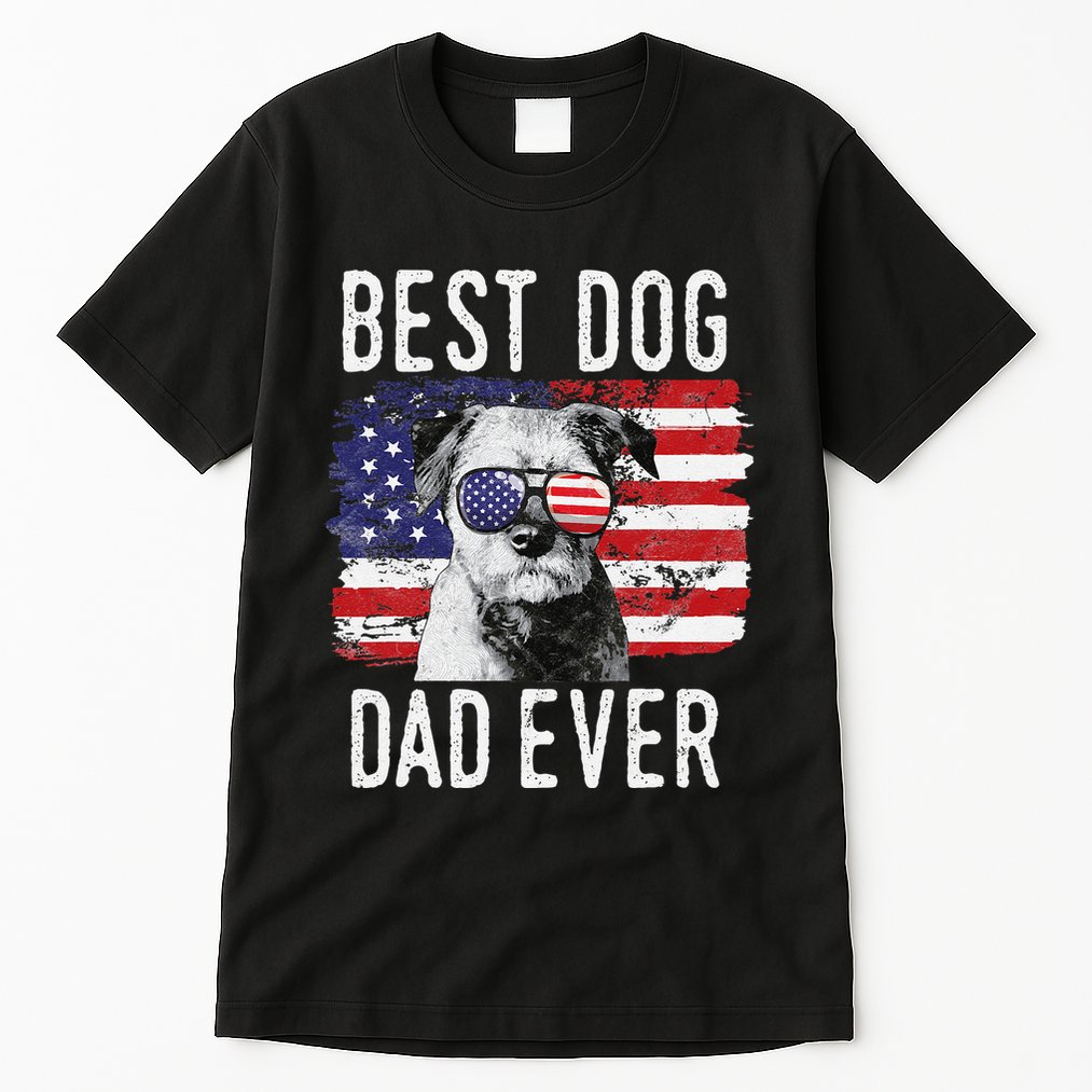 American Flag Best Dog Dad Ever Border Terrier Usa Tall T-Shirt