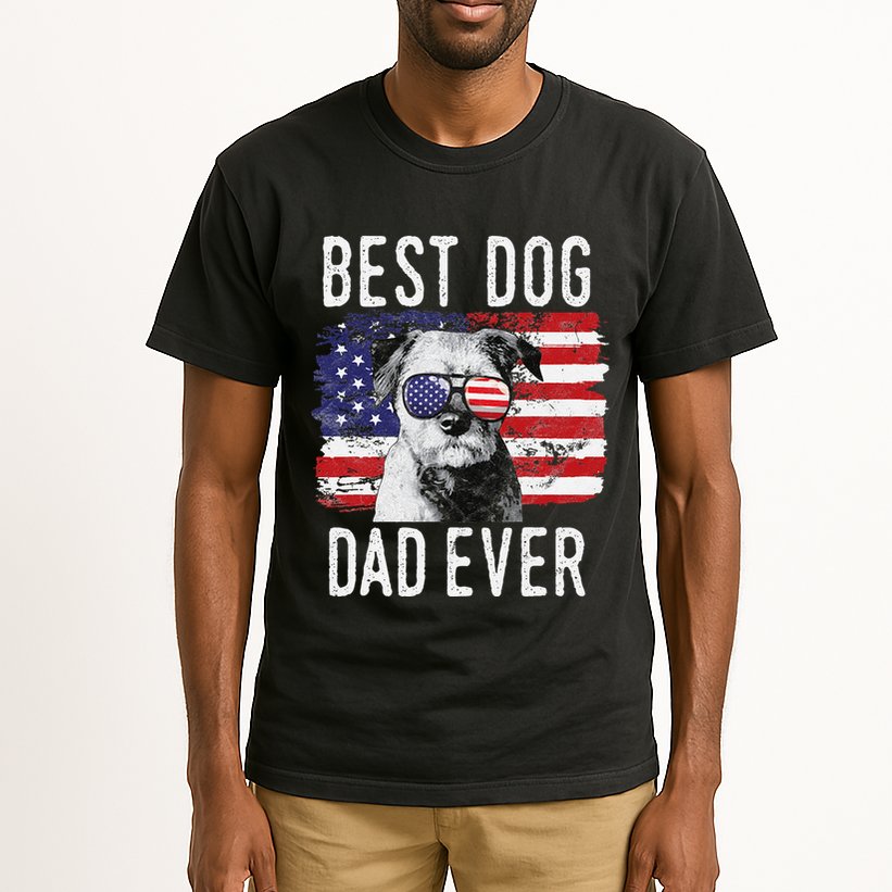 American Flag Best Dog Dad Ever Border Terrier Usa Tall T-Shirt