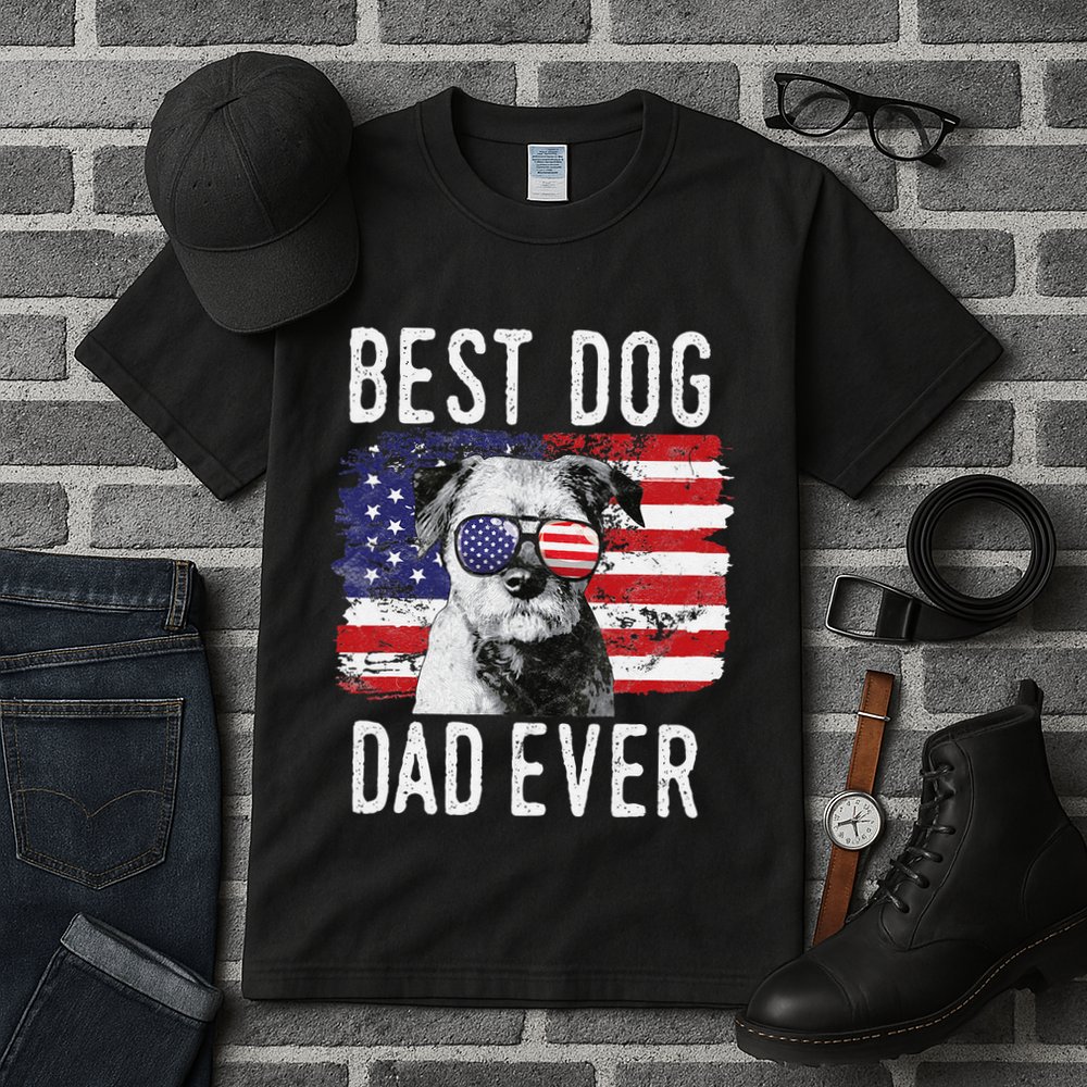 American Flag Best Dog Dad Ever Border Terrier Usa Tall T-Shirt