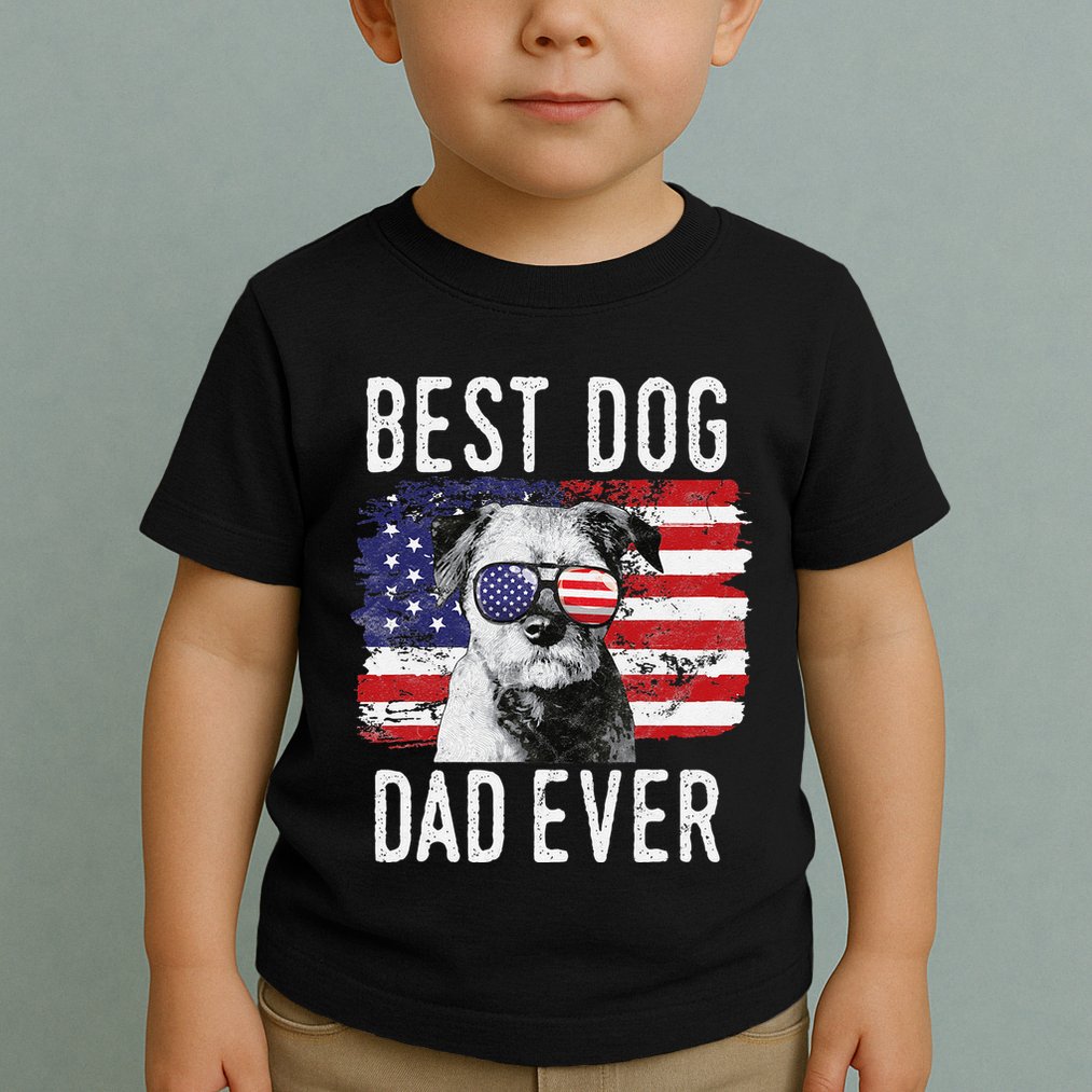 American Flag Best Dog Dad Ever Border Terrier Usa Toddler T-Shirt