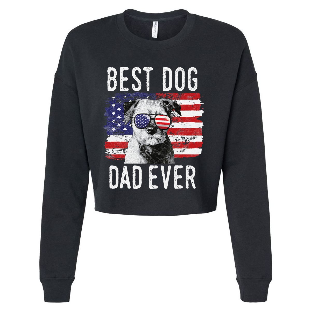 American Flag Best Dog Dad Ever Border Terrier Usa Cropped Pullover Crew