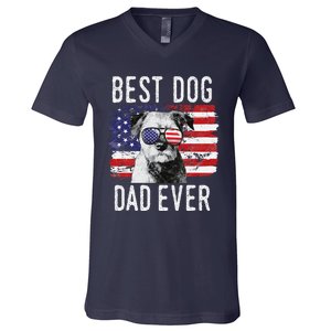 American Flag Best Dog Dad Ever Border Terrier Usa V-Neck T-Shirt