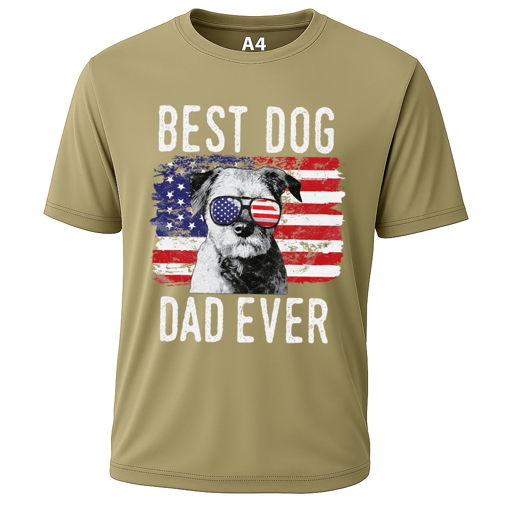 American Flag Best Dog Dad Ever Border Terrier Usa Cooling Performance Crew T-Shirt