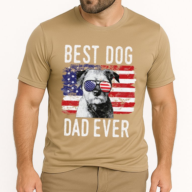 American Flag Best Dog Dad Ever Border Terrier Usa Cooling Performance Crew T-Shirt